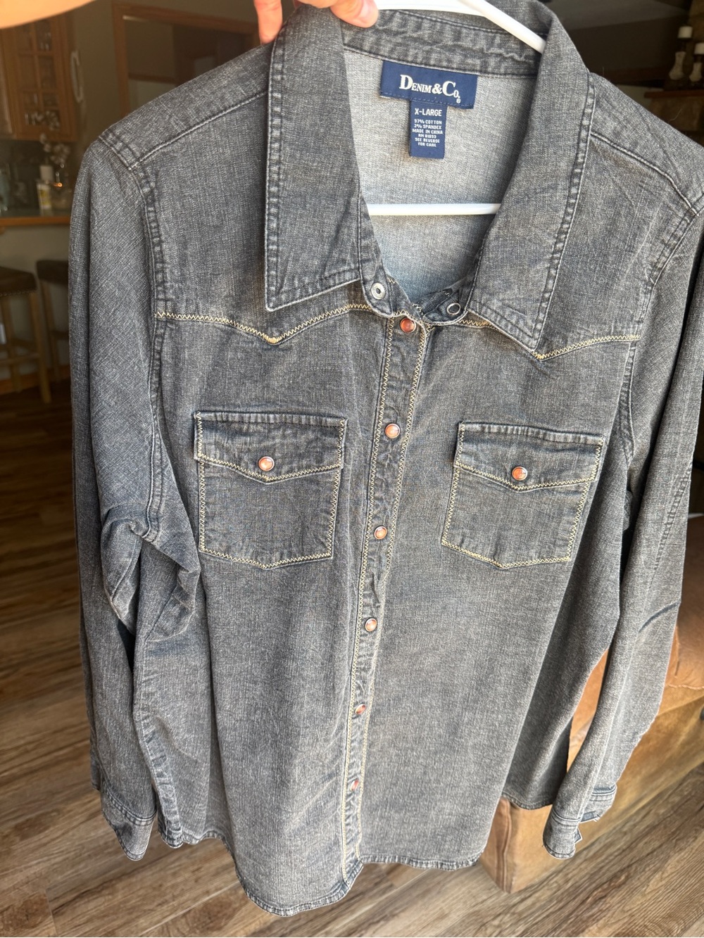 Denim&Co Western Denim Snap Long Sleeve Shirt Women’s XL Black - Picture 7 of 7